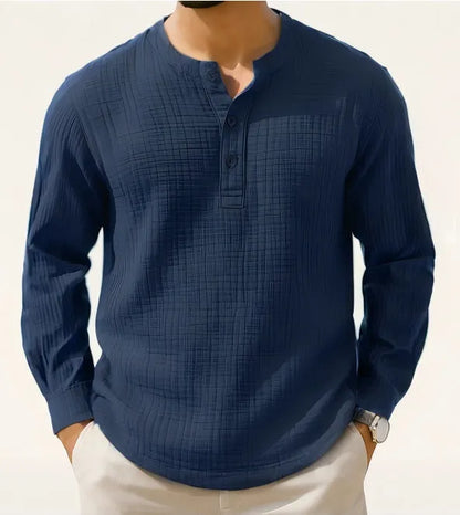 Cotton linen long sleeve shirt with 3/4 sleeves in slim fit pullover style for teenagers