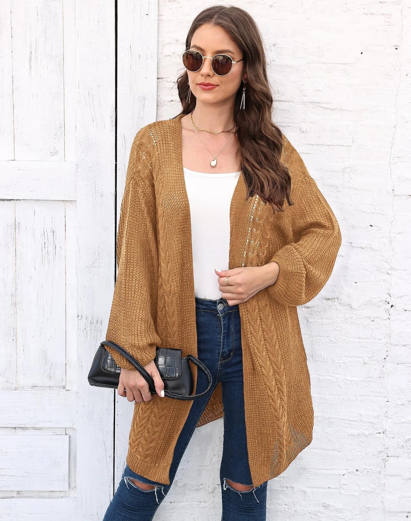 Women's loose acrylic sweater coat in free size showing Army Green colour option