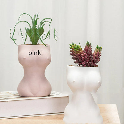 European-style ceramic flower pot ornaments with hand-painted figures and gods design, available in white, pink, and brown.