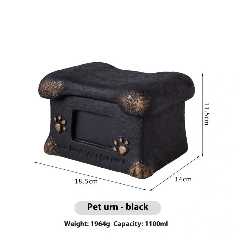 Handmade Polant cement pet cremation casket in black, grey, pink, or white colours with ash urn