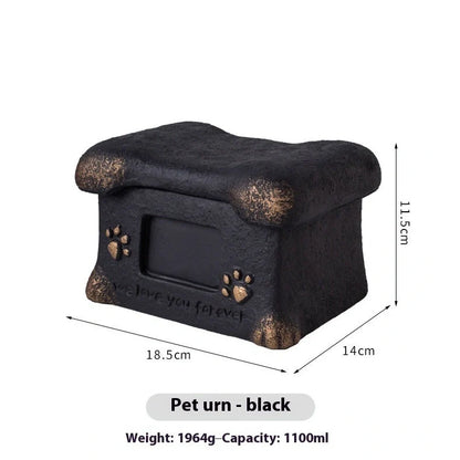 Handmade Polant cement pet cremation casket in black, grey, pink, or white colours with ash urn