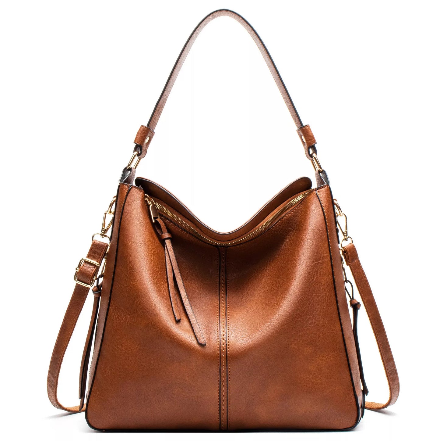 Women's hobo bag in PU material with multiple compartments and a zipper opening