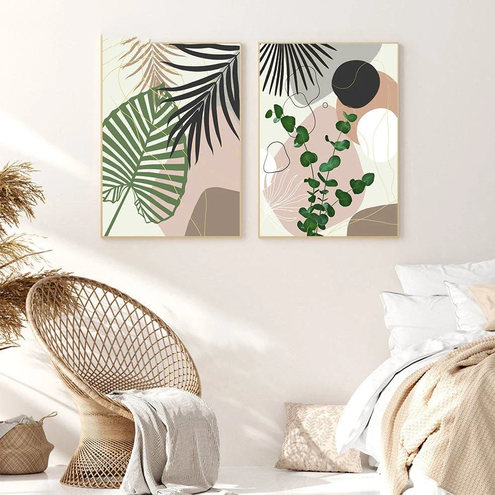 Tropical leaf pattern canvas painting in fashion casual style with no-frame design