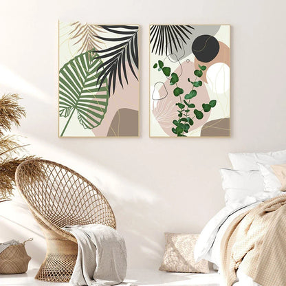 Tropical leaf pattern canvas painting in fashion casual style with no-frame design