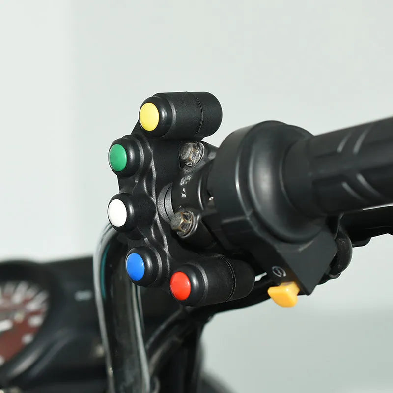 Five-position plastic rotary switch with coloured buttons for vehicle accessory control
