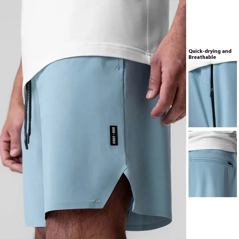 Men's seamless quick-drying sports shorts in chemical fibre blend fabric available in four colours