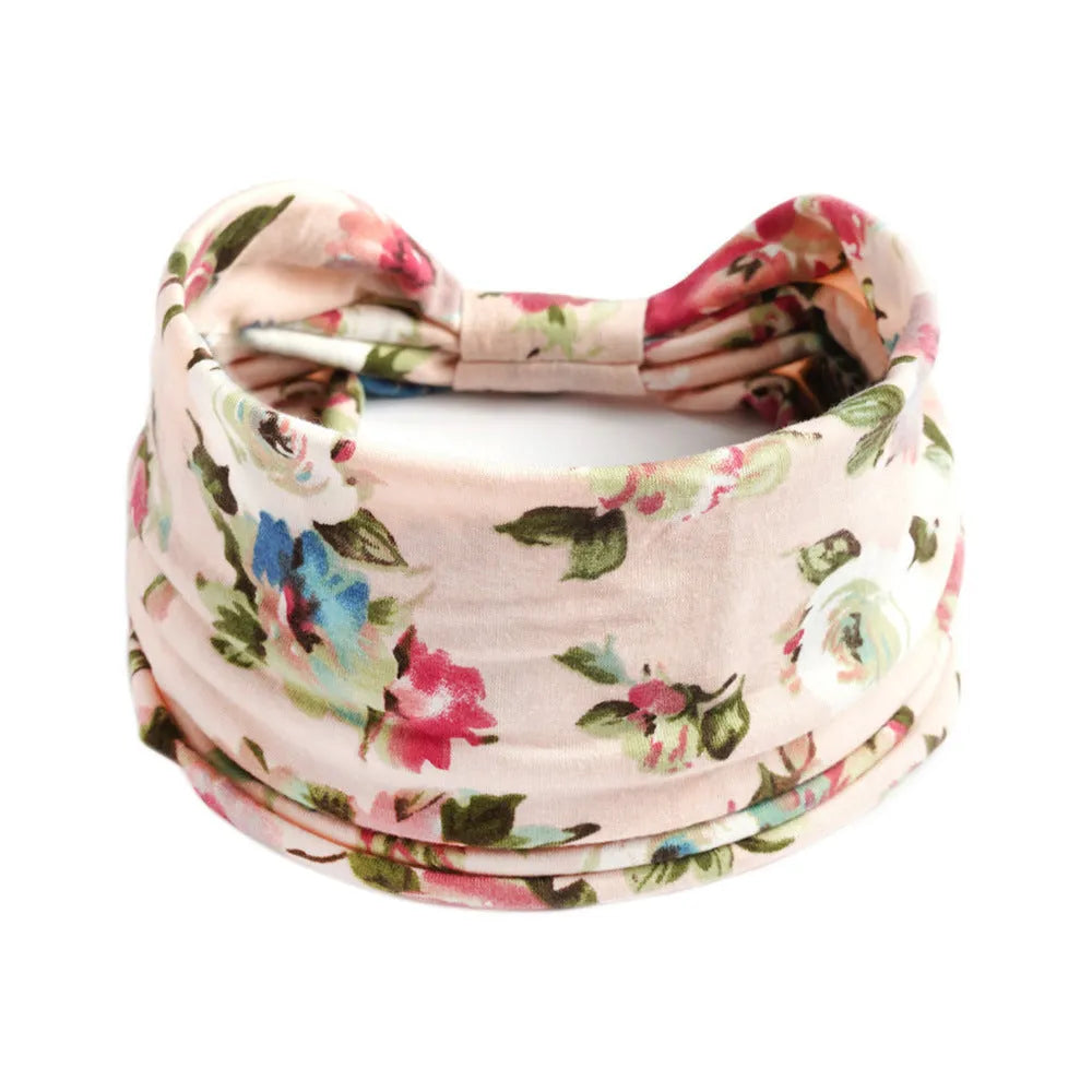 Bohemian cloth yoga sports headband with floral and polka dot patterns, available in multiple colours.