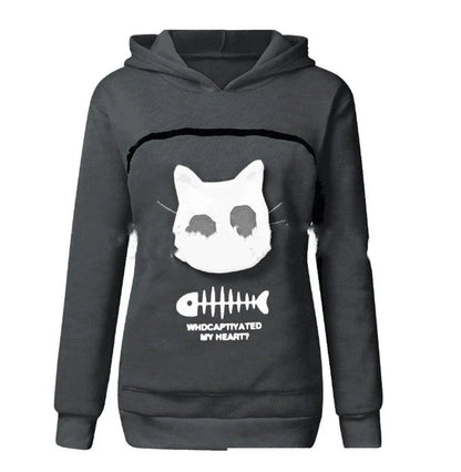 A cozy and stylish women's hooded sweatshirt with a unique cat-themed pocket design, available in a variety of vibrant colors.