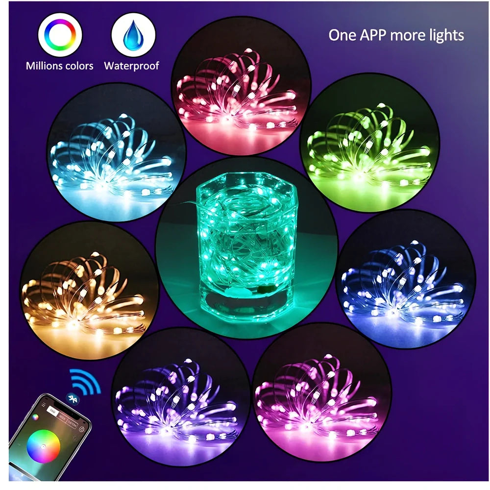 20-metre copper wire LED light string with 200 warm white beads and smartphone app control