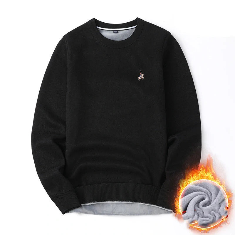 Men's navy blue velvet thickened winter sweater with regular fit