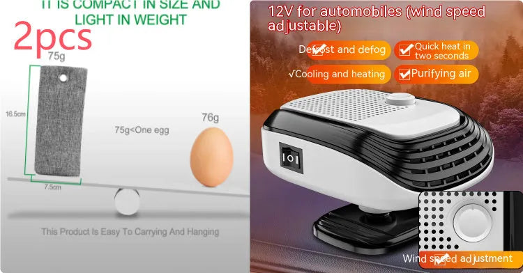 White and green 12V 24V car warm air blower heater with adjustable temperature settings