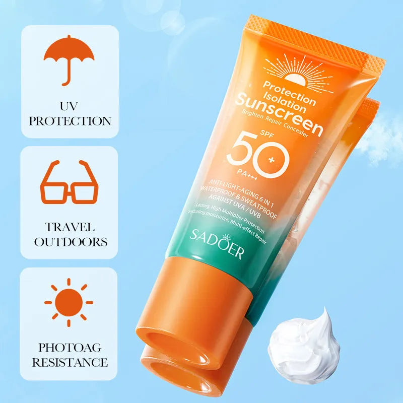 Double Tube Multi-Effect Repair Isolation Sunscreen 50g tube, a dual-chamber broad-spectrum sunscreen and makeup primer