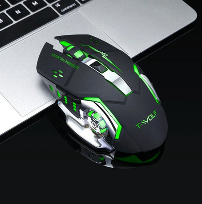 Wireless 2.4GHz USB optical gaming mouse with backlit controls, adjustable DPI, and ergonomic design for comfortable gaming
