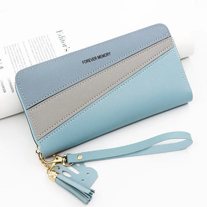 Square vertical PU leather coin purse card holder with contrast colour trim, medium length, in pink, red, blue or black.