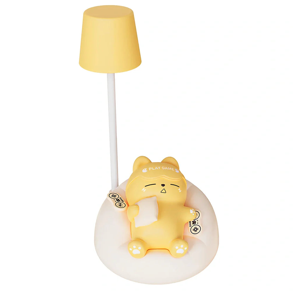 Sleeping cat shaped night lamp with USB charging port and soft LED illumination