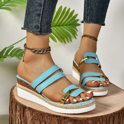 Stylish color-blocked wedge sandals for women in various colors and sizes