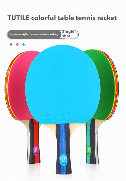 Wood table tennis racket with high elastic rubber surface and matching protective storage bag in choice of colours