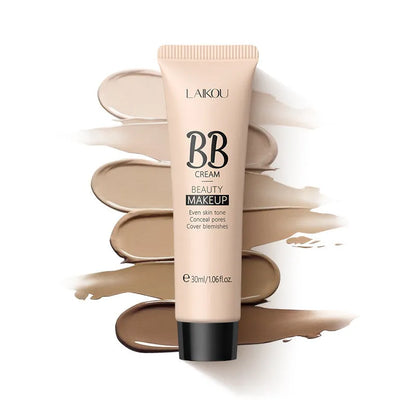 30ml tube of natural BB cream showing nine available shade colours from light to dark