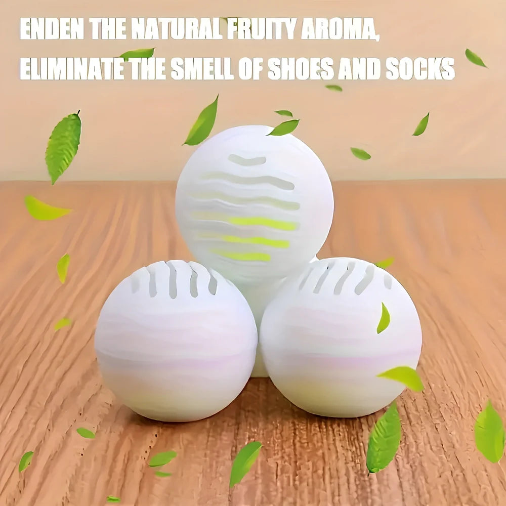 White shoe deodorant balls with green tea scent for 30-day odour elimination in footwear