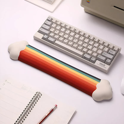 Silicone cloud pattern wrister mouse pad and matching keyboard support on a desk