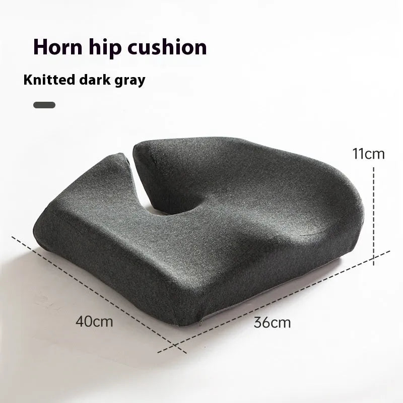 Memory foam office chair cushion with contoured waist support measuring 36x40x11cm in dark grey