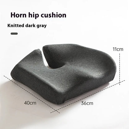 Memory foam office chair cushion with contoured waist support measuring 36x40x11cm in dark grey