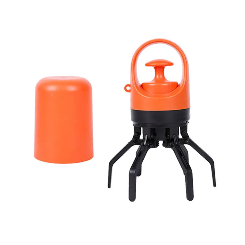 Blue portable claw-style dog pooper scooper with a roll of disposable bags for outdoor pet waste clean-up.