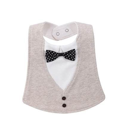 Adjustable baby bow tie bib in four-layer waterproof design, free size, shown in a choice of colour prints