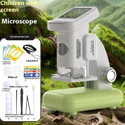 Smart digital microscope with electronic belt display and 13 educational accessories including dissecting tools and specimen materials