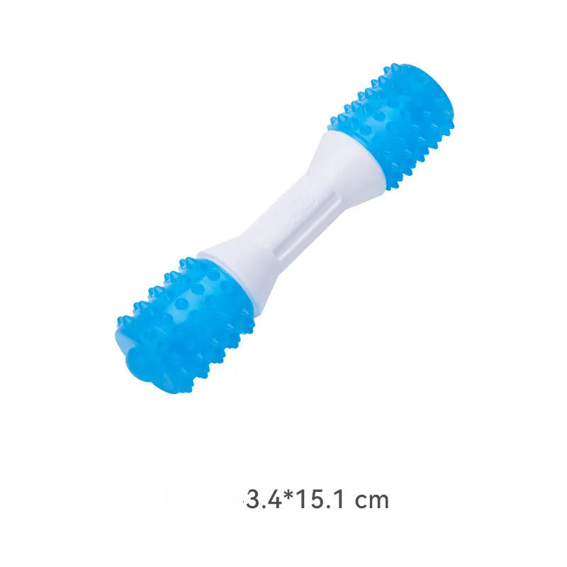 Dual-colour puppy teething chew toy for dental health, made from TPR and PU materials, suitable for dogs aged 2 to 8 months