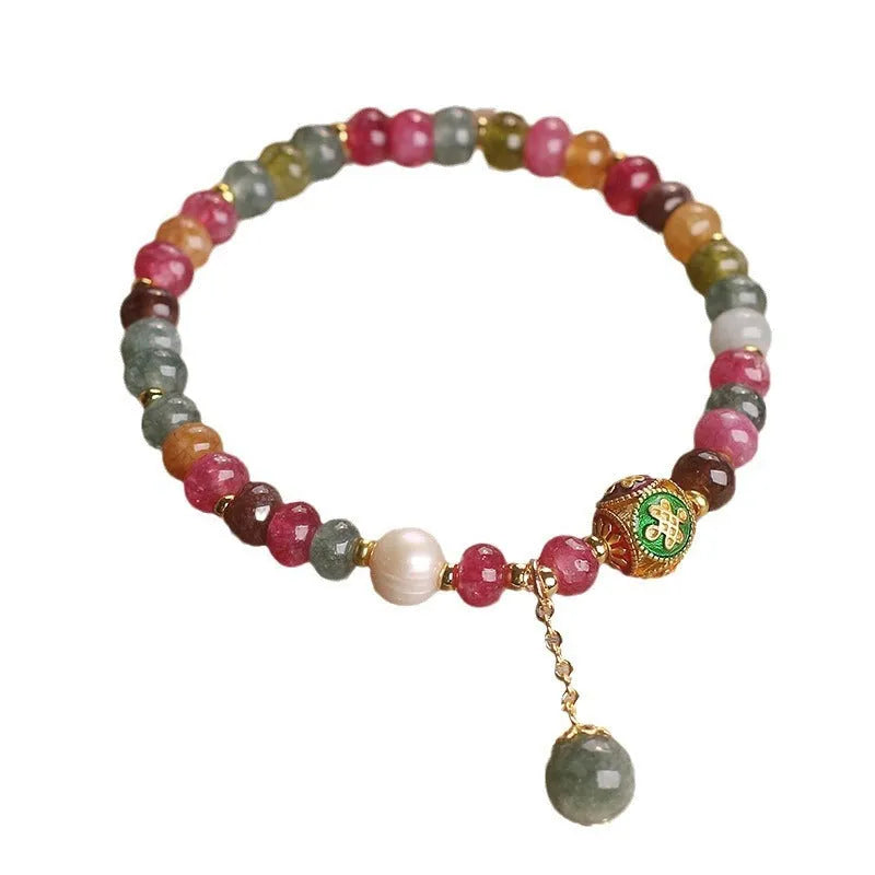 Natural Colour Tourmaline Abacus Bead Bracelet Ethnic Style Women's Beaded Jewellery Colourful Tourmaline Pearl Bracelet for Everyday and Occasion Wear