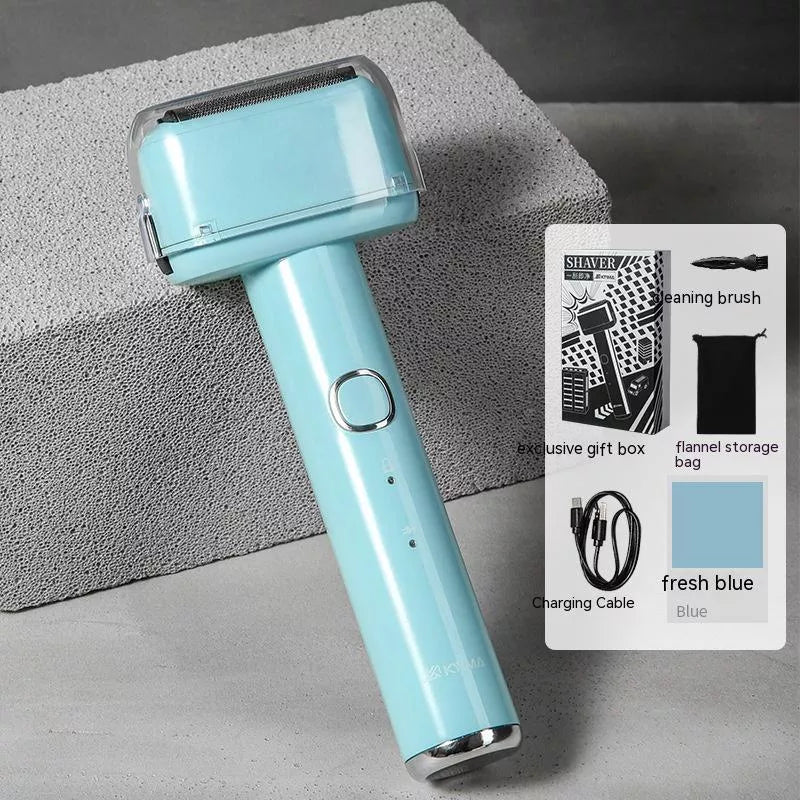 Men's electric reciprocating shaver in fresh blue, Van Gogh green, or light feather white
