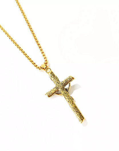 Mens adjustable titanium steel Jesus cross pendant necklace with pearl chain