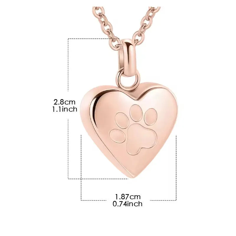 Simple Love paw print heart-shaped titanium steel cinerary necklace openable for keepsakes in five colours