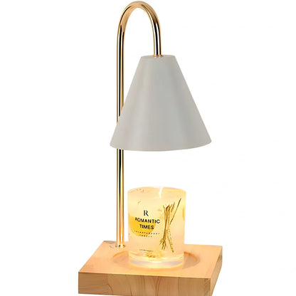 Log aromatherapy melting wax lamp measuring 37cm tall with natural wood base and white lampshade