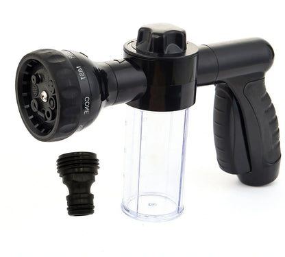 Green plastic household foam high pressure car wash water gun, 22x19x6cm size with adjustable nozzle for foam spraying