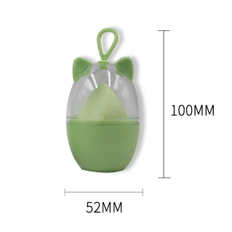 Non-latex dual-use makeup sponge in teardrop, beveled, and gourd shapes, available in ten colours