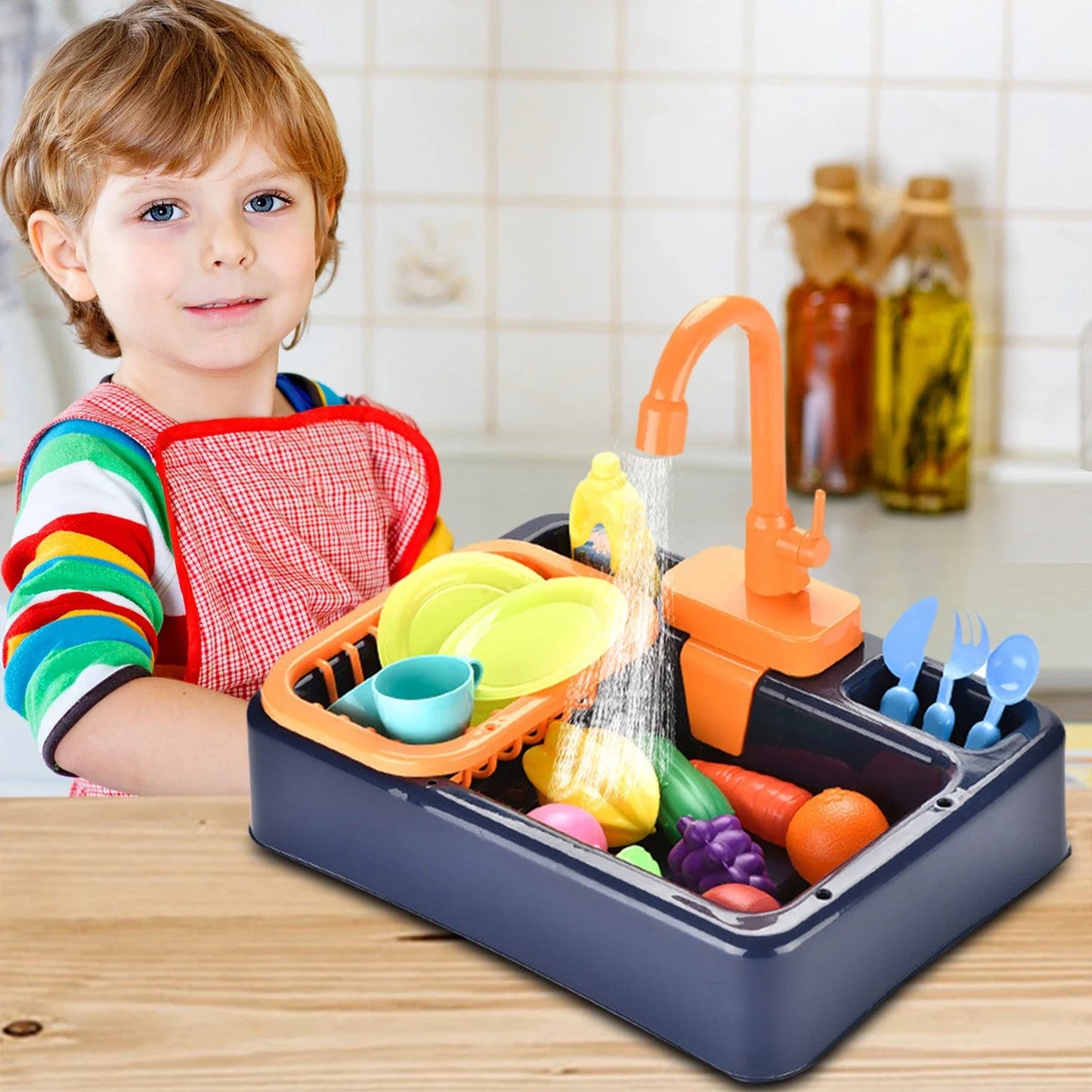 Delightful children's kitchen playset with realistic dishwashing features, including a sink, water pump, and various play accessories.