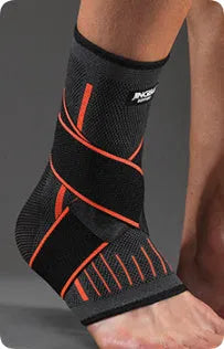 A black sports ankle support brace shown on an ankle, suitable for running and basketball.