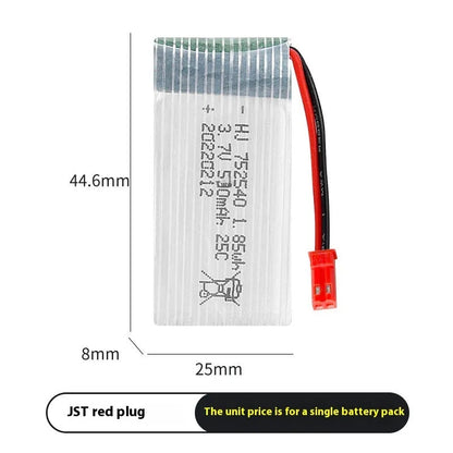 3.7V 500mAh 1S Li-Po drone battery, 44.6mm x 25mm x 8mm, for X5C RC model aircraft with JST PH2.0 SM XH2.54 plug options