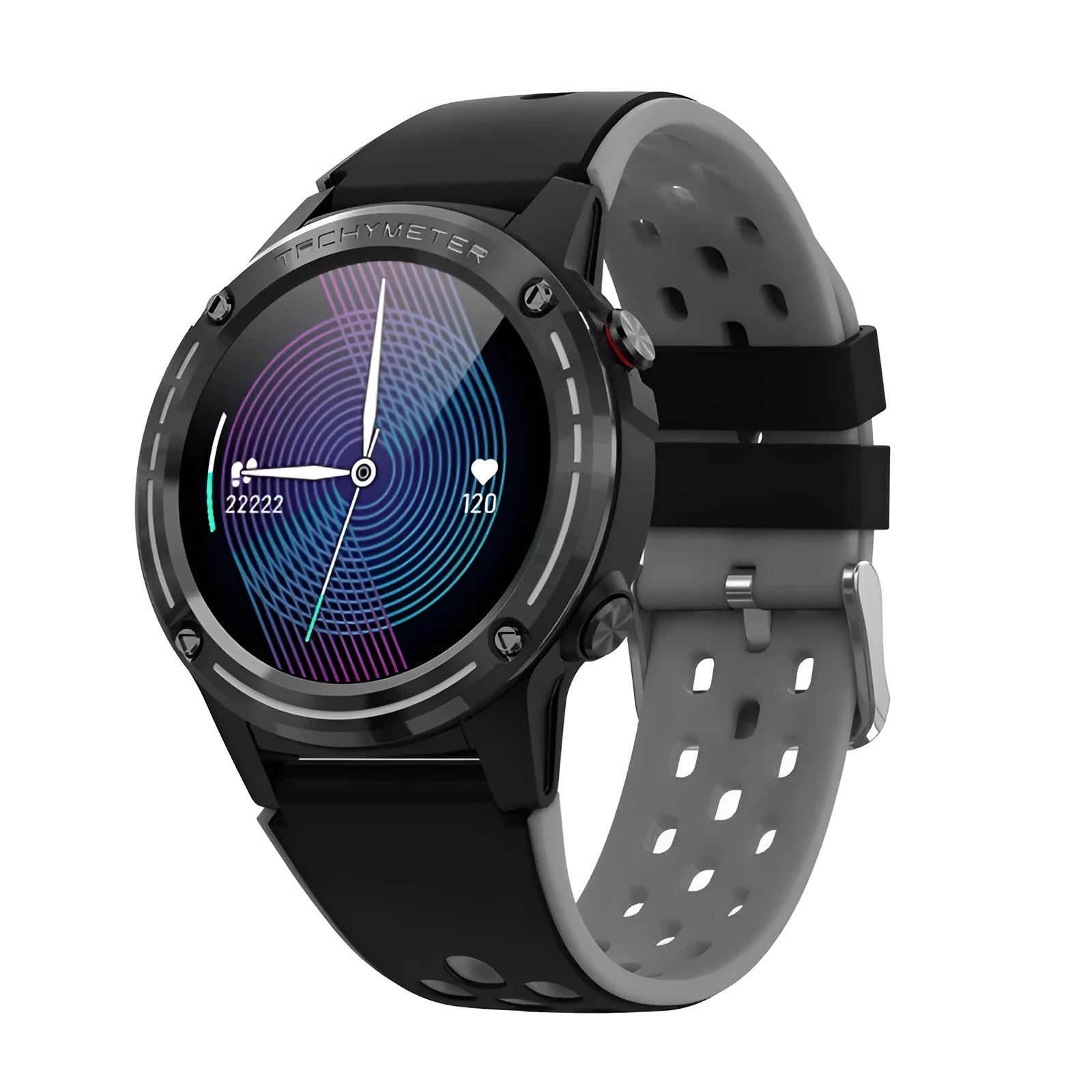 Blue sports smart watch with 1.3 inch screen displaying fitness metrics on silicone strap