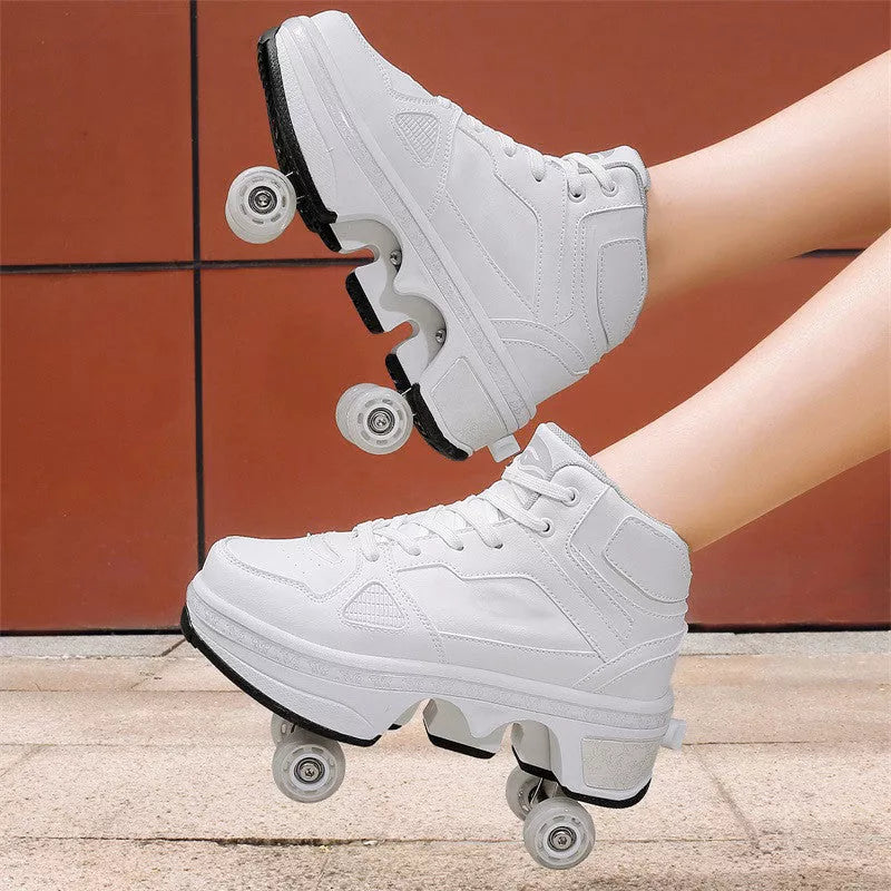 Double wheel row sneakers for boys and girls with PU wheels in various colors