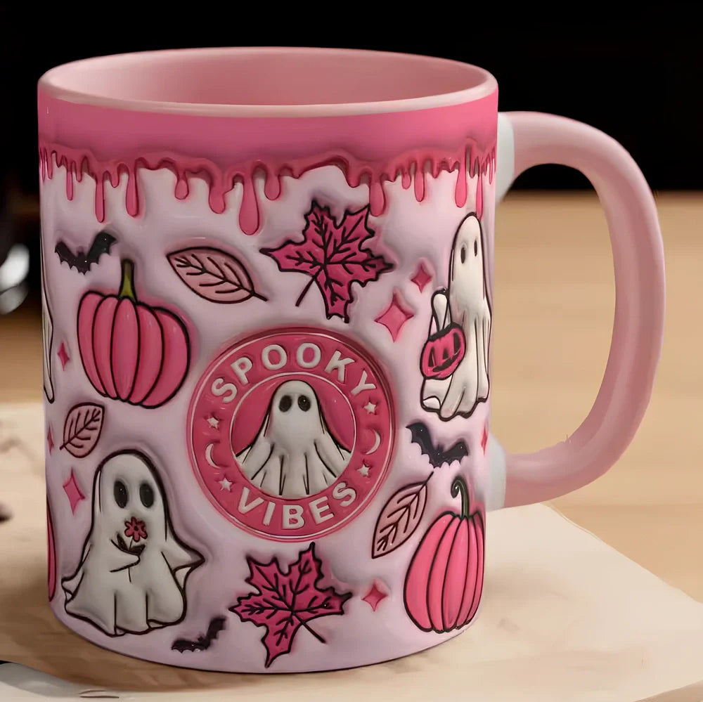 Halloween pumpkin design ceramic coffee mug with 350ml capacity and porcelain construction