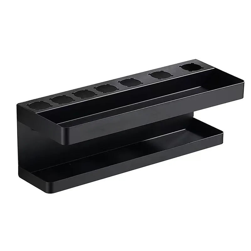 White dual-layer aluminium bathroom rack holding Marcel wavers with punch-free adhesive mounting