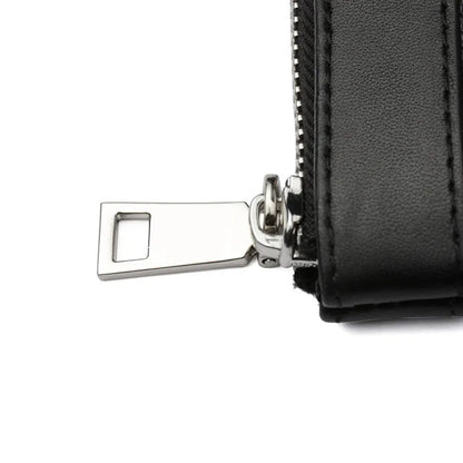 Black men's leather plaid clutch wallet showing 20cm by 10cm dimensions and cowhide texture