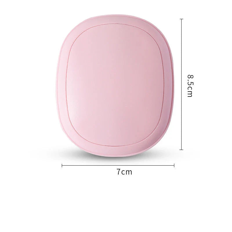 Compact, pebble-shaped hand warmer with adjustable heating settings, available in multiple colors