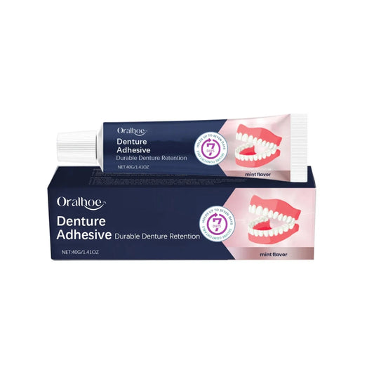 40g tube of denture fixing adhesive with petrolatum-based formula and menthol for secure denture hold