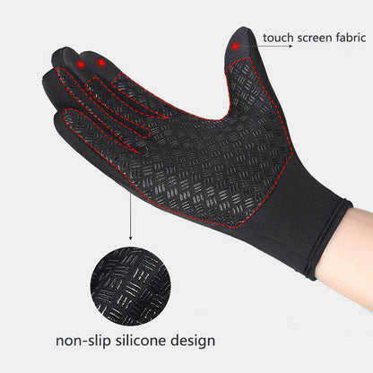 Premium touchscreen motorcycle winter gloves with fleece lining, available in multiple colors and sizes