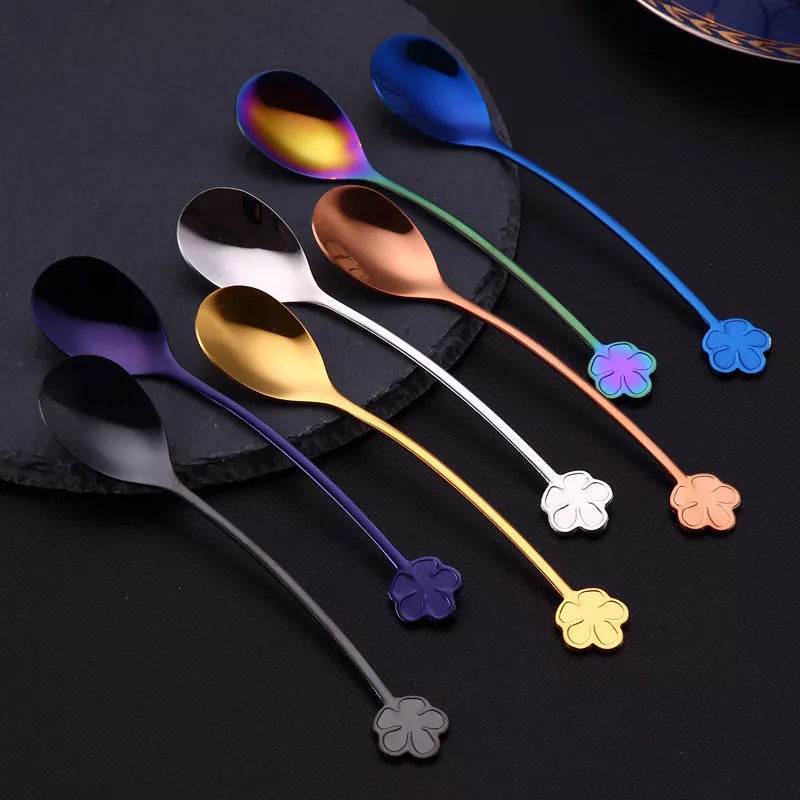 304 stainless steel gold plated dessert spoon with floral design