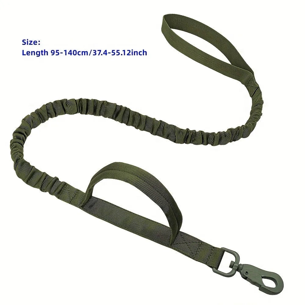 Retractable dog leash for large breeds with ergonomic handle, shown in black, green, and khaki.